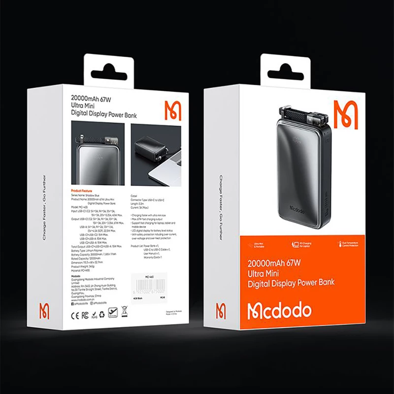 پاوربانک مک دودو مدل MC-433 67W ظرفیت 20000 میلی آمپر ساعت