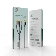 کابل green lion transparent 3 in 1 braided cable (USB-c lightning micro) 1M