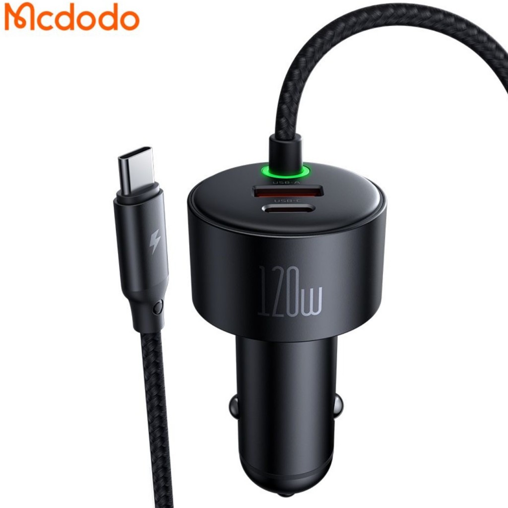 شارژر فندکی فست شارژ ماشین تایپ سی، لایتنینگ و یو اس بی 120 وات مک دودو CC-037