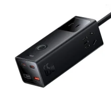 شارژر سوپر فست شارژ تایپ‎‌سی و یو‌اس‌بی 65 وات بیسوس Baseus PowerCombo Digital PowerStrip 65W AC-DC PSLA020001
