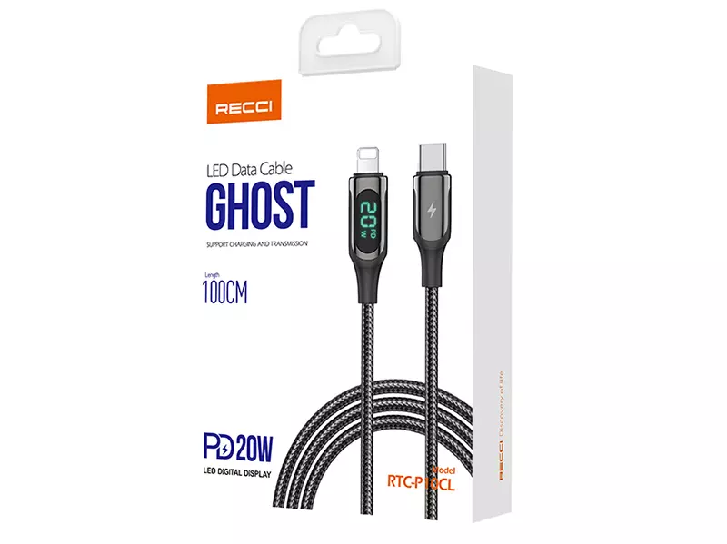 کابل تبدیل USB-C به لایتنینگ رسی مدل RTC-P10CL طول 1 متر (RECCI RTC P10CL PD 20W FAST CHARGING CABLE)