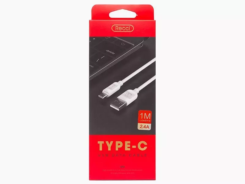 کابل تبدیل USB به USB-C رسی مدل RTC-P100 طول 1 متر (Recci 2.4A Type-C 100 cm RCT-P100)