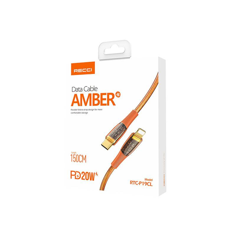 کابل تبدیل USB-C به لایتنینگ رسی مدل RTC-P19CL طول 1.5 متر (Recci Data Cable Amber USB-C to Lightning PD 20W 150cm RTC-P19CL)