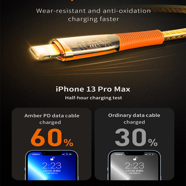 کابل تبدیل USB-C به لایتنینگ رسی مدل RTC-P19CL طول 1.5 متر (Recci Data Cable Amber USB-C to Lightning PD 20W 150cm RTC-P19CL)