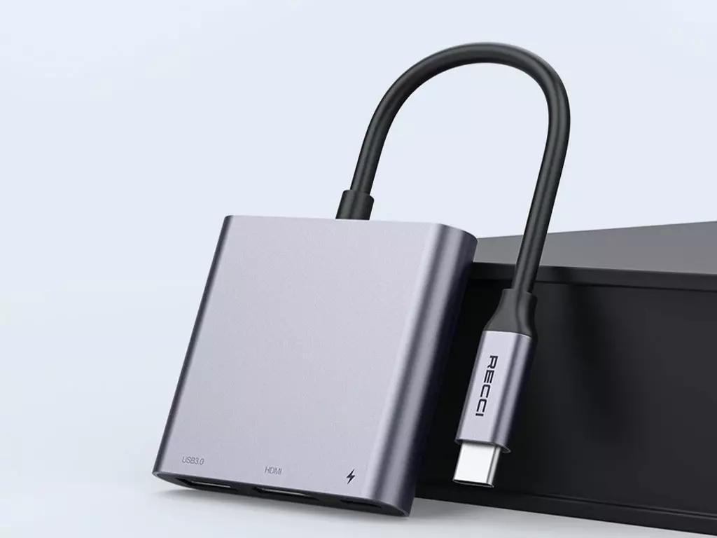 هاب 3 پورت usb3.0 مدل RH05 رسی  (Recci RH05 Type-C To Type-C/USB3.0/HDMI 3-In-1 Hub)
