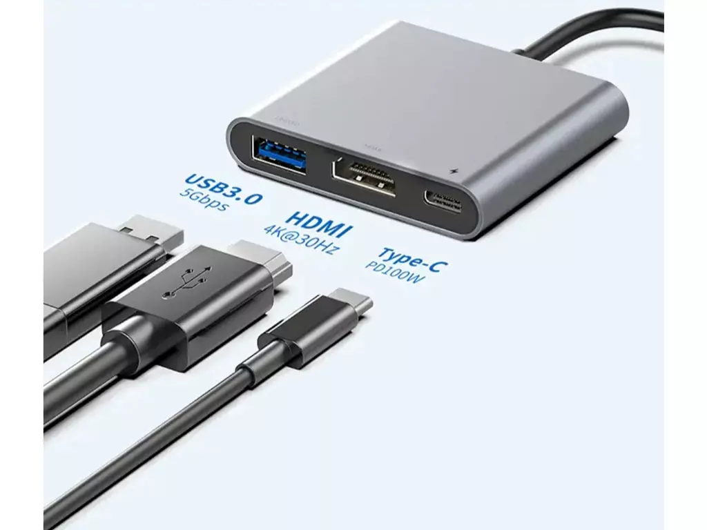 هاب 3 پورت usb3.0 مدل RH05 رسی  (Recci RH05 Type-C To Type-C/USB3.0/HDMI 3-In-1 Hub)