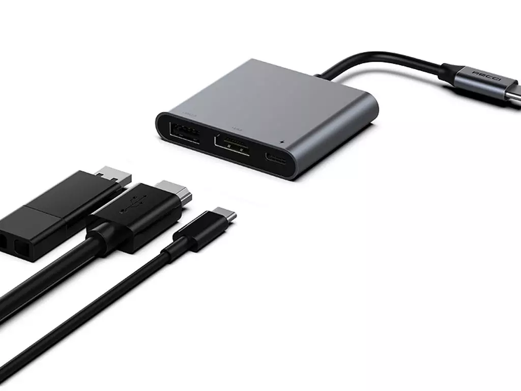هاب 3 پورت usb3.0 مدل RH05 رسی  (Recci RH05 Type-C To Type-C/USB3.0/HDMI 3-In-1 Hub)