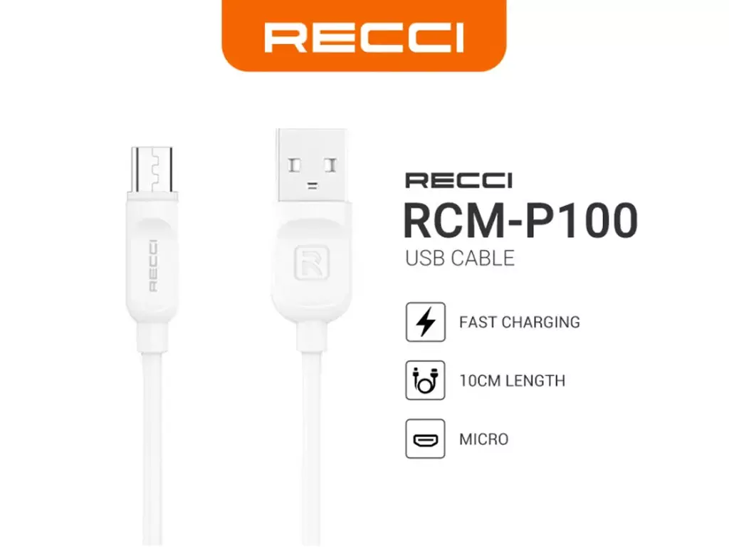 کابل تبدیل USB به microUSB رسی مدل RCM-P100 طول 1 متر (Recci RCT-P100 Micro USB Cable 100 cm)