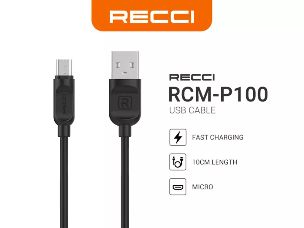 کابل تبدیل USB به microUSB رسی مدل RCM-P100 طول 1 متر (Recci RCT-P100 Micro USB Cable 100 cm)
