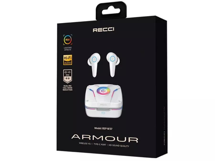 هندزفری مخصوص بازی بلوتوثی (بی سیم) رسی مدل REP-W37 Armour یا Recci MechWarrior TWS Earbuds ENC Edition