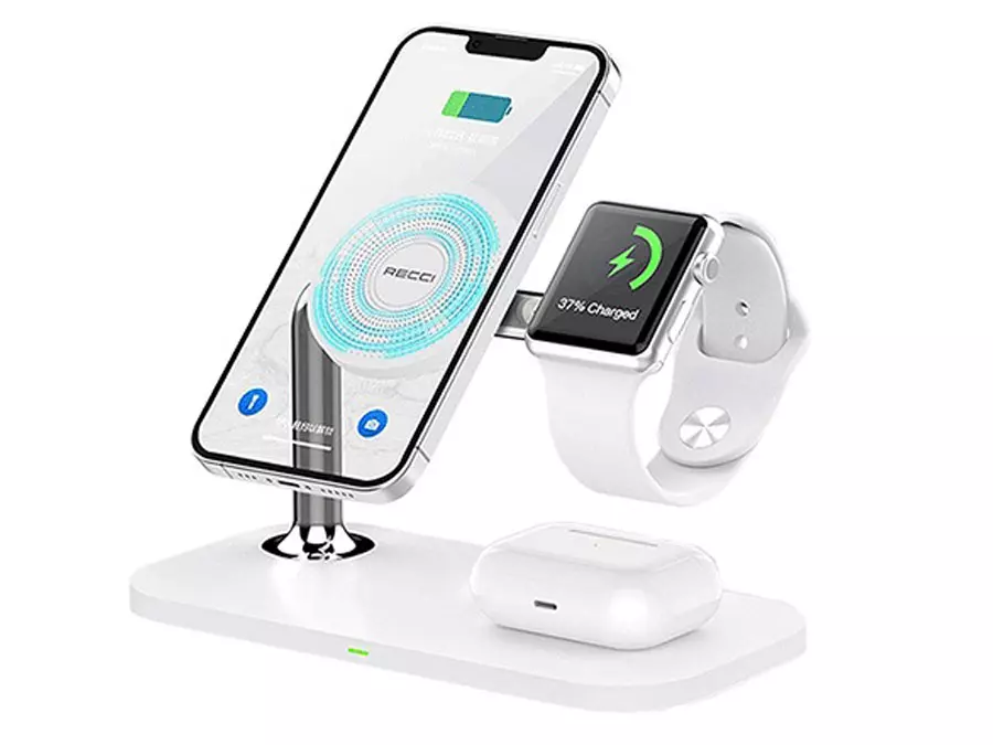 پایه نگهدارنده و شارژر بی سیم (وایرلس) گوشی موبایل رسی مدل RCW-20 یا Recci 3 in 1 Magnetic Wireless Charger RCW-20