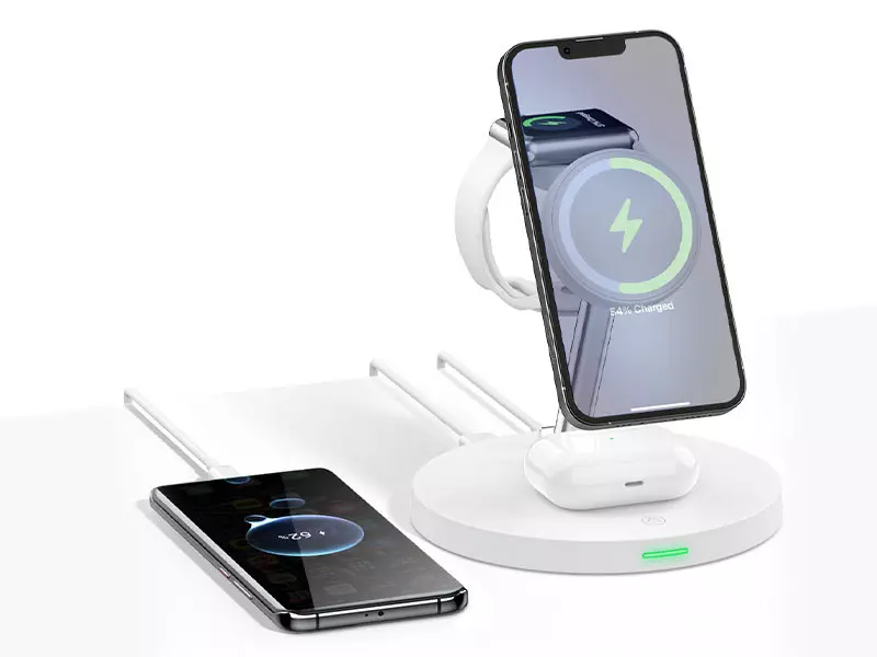 پایه نگهدارنده و شارژر بی سیم گوشی موبایل مدل RCW-26 رسی (RECCI RCW-26 15W 5 IN 1 Magnetic WIRELESS CHARGER STAND)