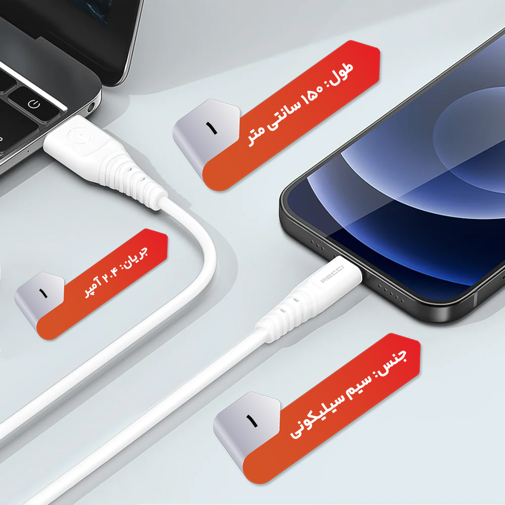 کابل تبدیل USB به USB-C رسی مدل RTC-P09C طول 1.5 متر (Recci Cable RTC-P09C)