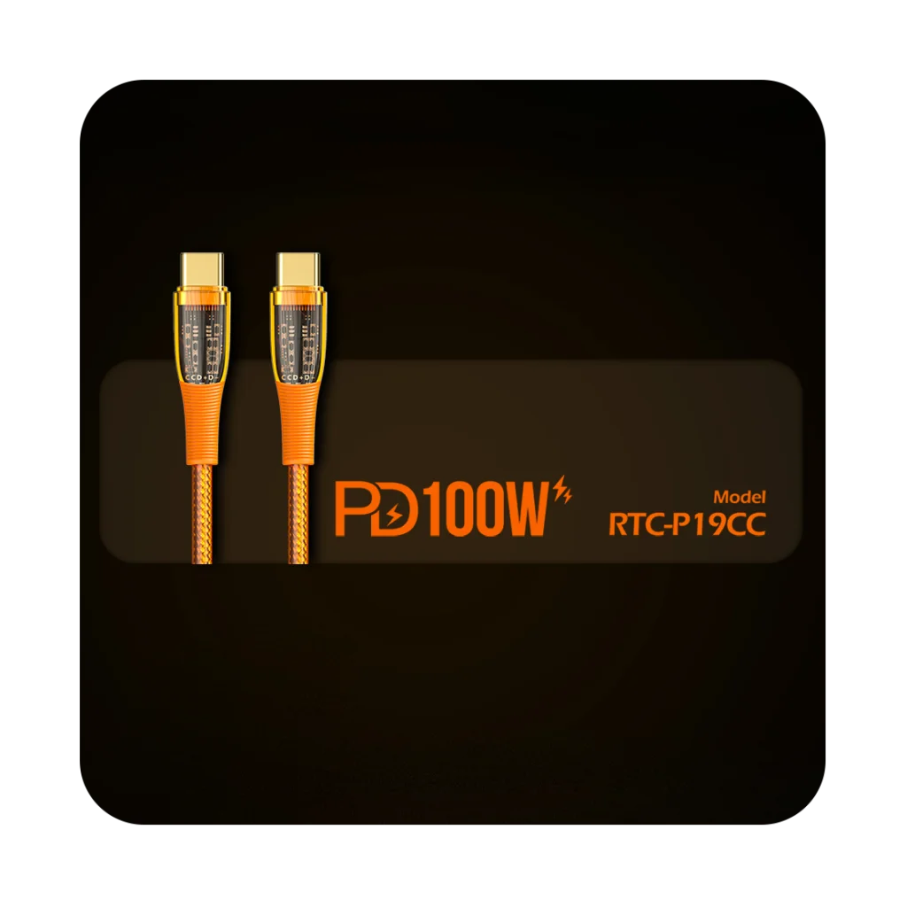 کابل تبدیل USB-C به USB-C رسی مدل RTC-P19CC طول 1.5 متر (Recci Data Cable Amber USB-C PD 20W 150cm RTC-P19CC)