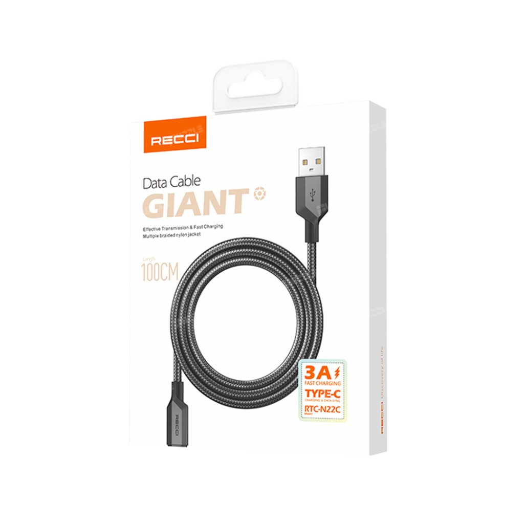 کابل تبدیل USB به USB-C رسی مدل RTC-N22C طول 1 متر (recci n22c type c charging cable)