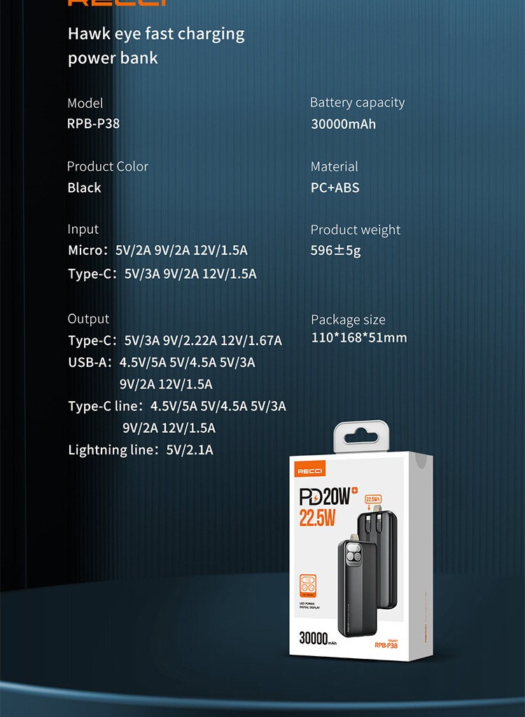 پاوربانک رسی مدل RPB-P36 ظرفیت 10000 میلی آمپر ساعت (Recci RPB-P36 10000 mAh Power Bank)