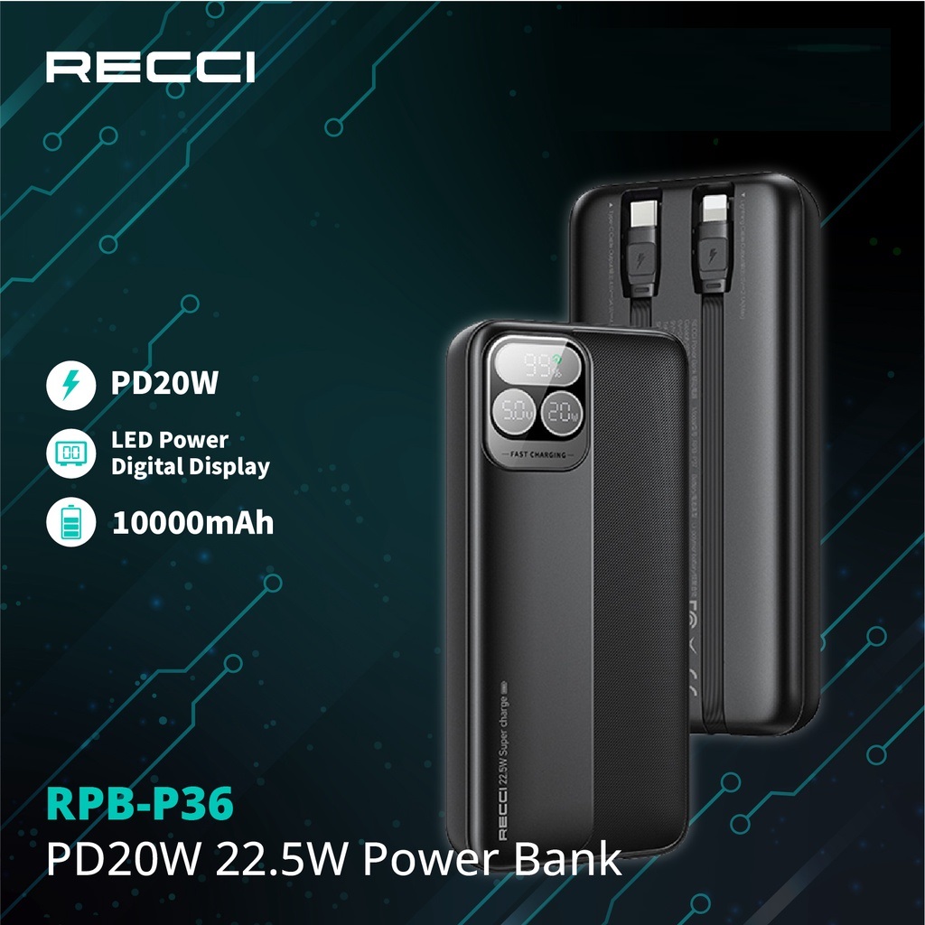 پاوربانک رسی مدل RPB-P36 ظرفیت 10000 میلی آمپر ساعت (Recci RPB-P36 10000 mAh Power Bank)