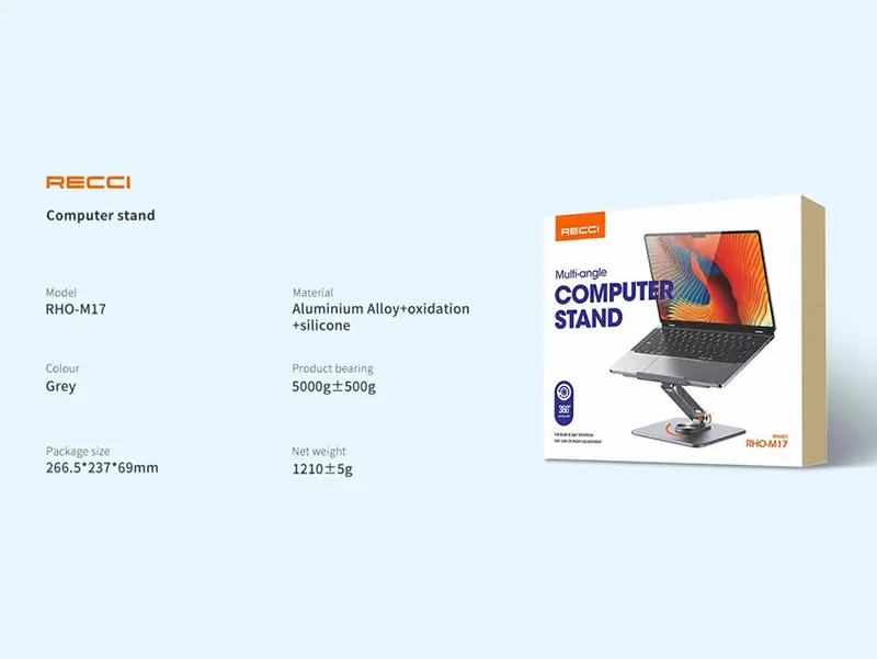 پایه نگهدارنده لپ تاپ RHO-M17 رسی (Recci RHO-M17 Multi Angle Laptop Stand)