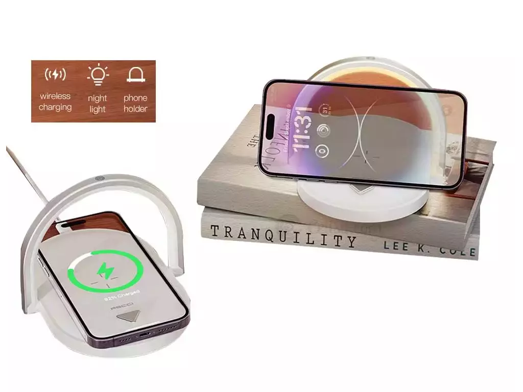 شارژر بی سیم و چراغ خواب RLS-L15 رسی (Recci RLS-L15 Wireless Charging 3In1 charger 15W Ambient Light)