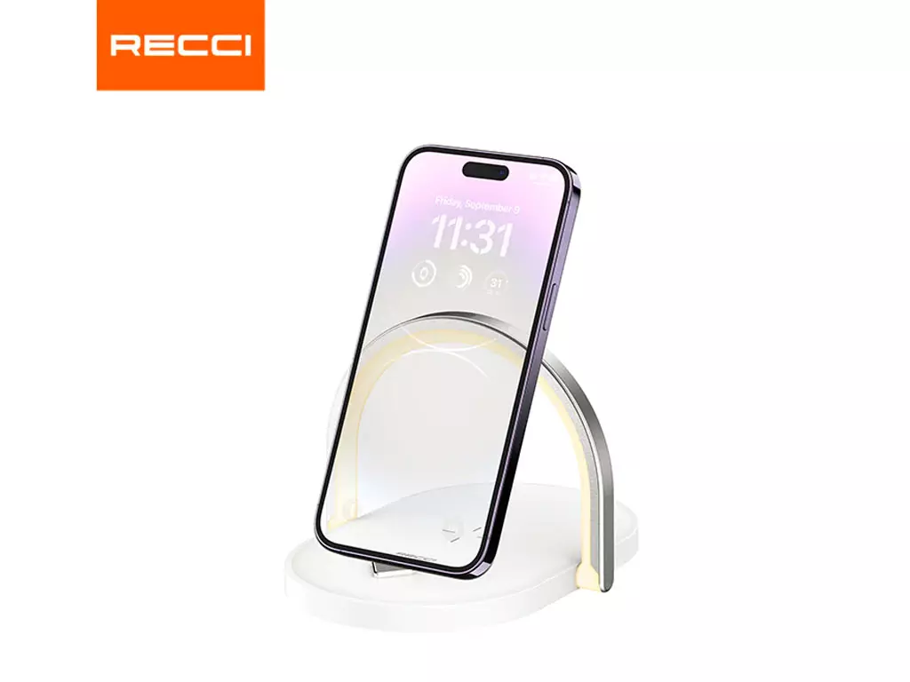 شارژر بی سیم و چراغ خواب RLS-L15 رسی (Recci RLS-L15 Wireless Charging 3In1 charger 15W Ambient Light)