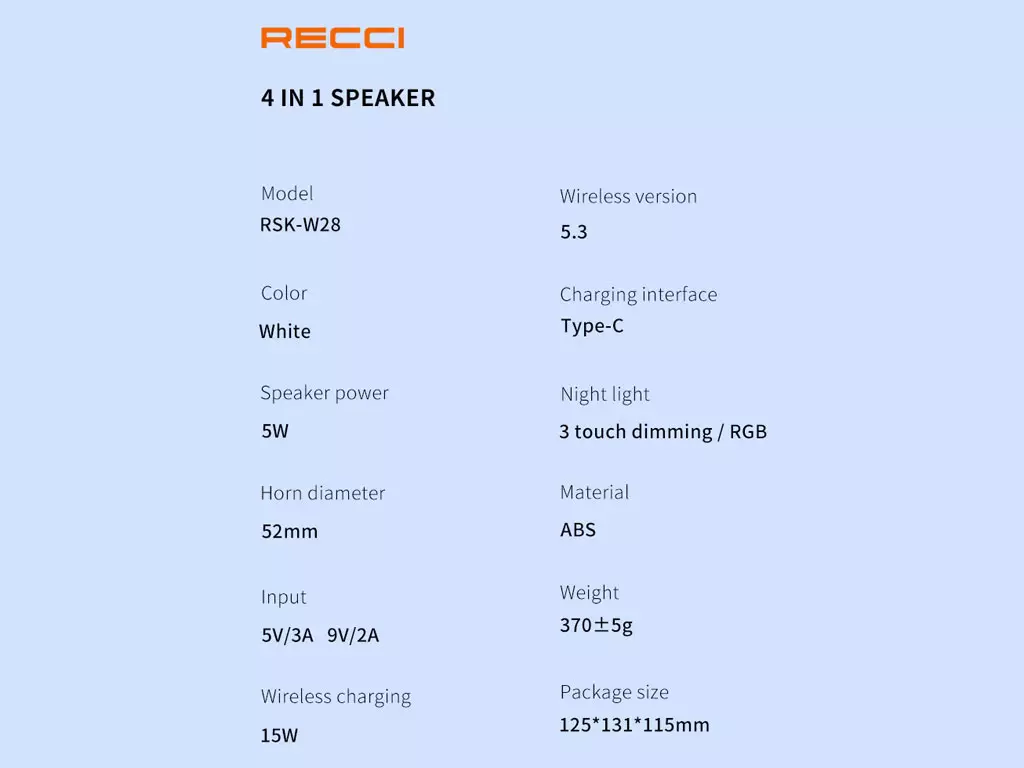 شارژر بی سیم rsk-w28 رسی (RECCI RSK-W28 15W Wireless Charger with Speaker)
