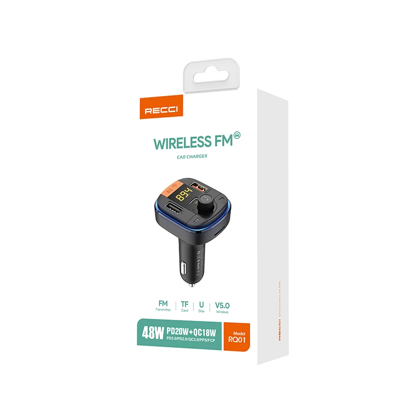 شارژر فندکی و گیرنده بلوتوث RQ01 رسی (Recci RQ01 multifunctional wireless car MP3 player Bluetooth)