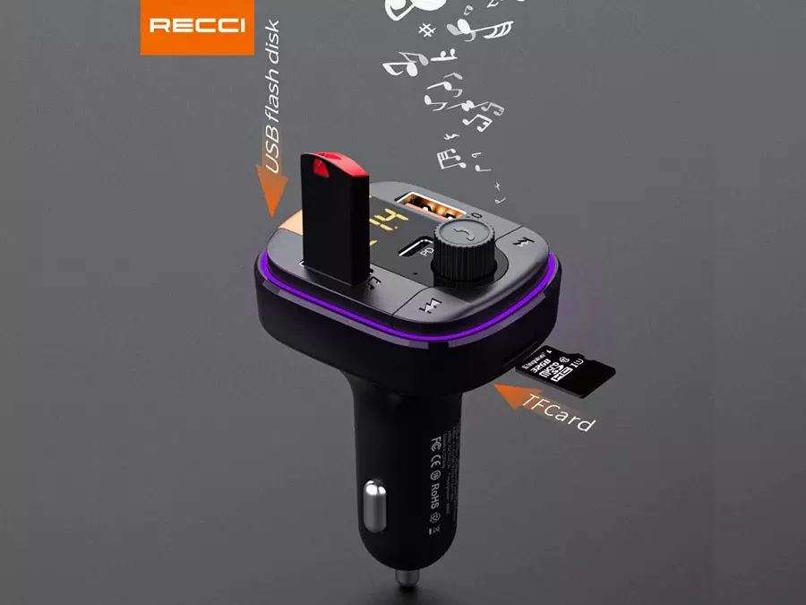 شارژر فندکی و گیرنده بلوتوث RQ01 رسی (Recci RQ01 multifunctional wireless car MP3 player Bluetooth)