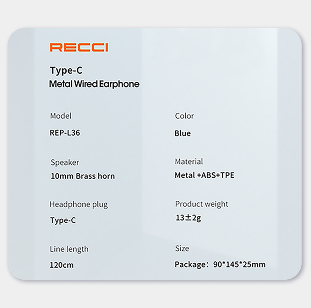 هندزفری سیمی REP-L36 رسی (RECCI REP-L36 Type-C interface digital version metal wired headset)