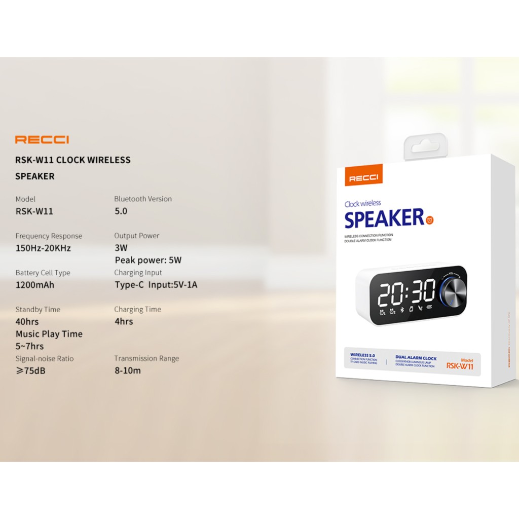 اسپیکر بلوتوثی RSK-W11 رسی (Recci Clock Bluetooth Wireless Speaker RSK-W11)