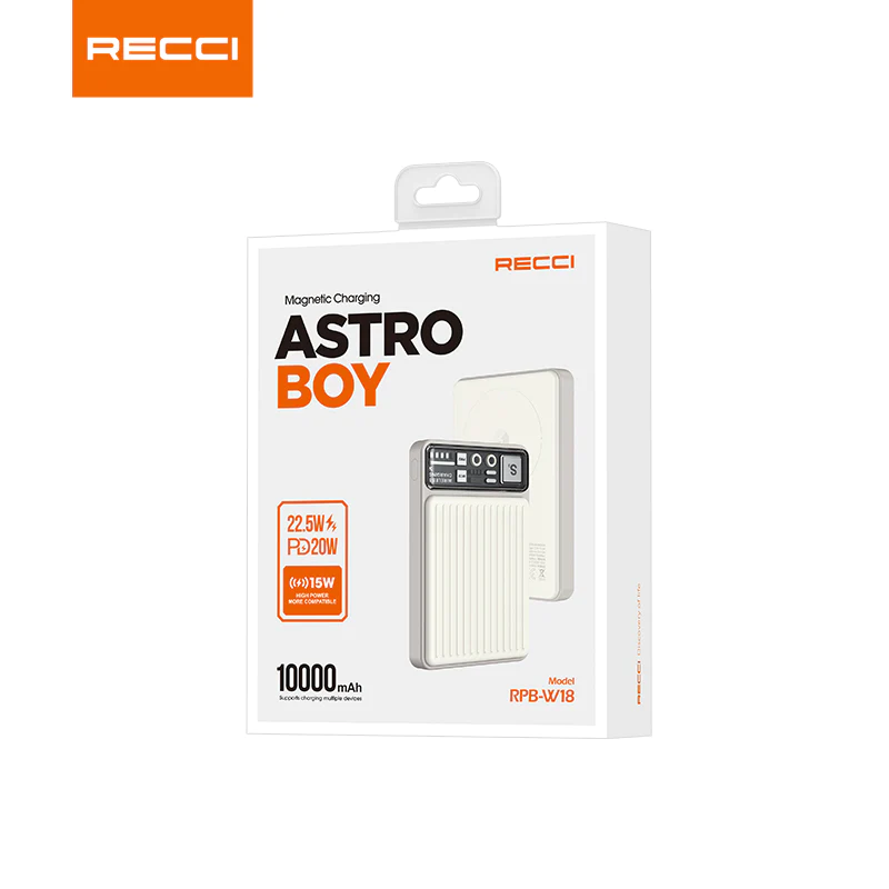 پاوربانک رسی مدل RPB-W18 ظرفیت 10000 میلی آمپر ساعت (RECCI RPB-W18 10000mAh power bank magnetic charging astro boy)