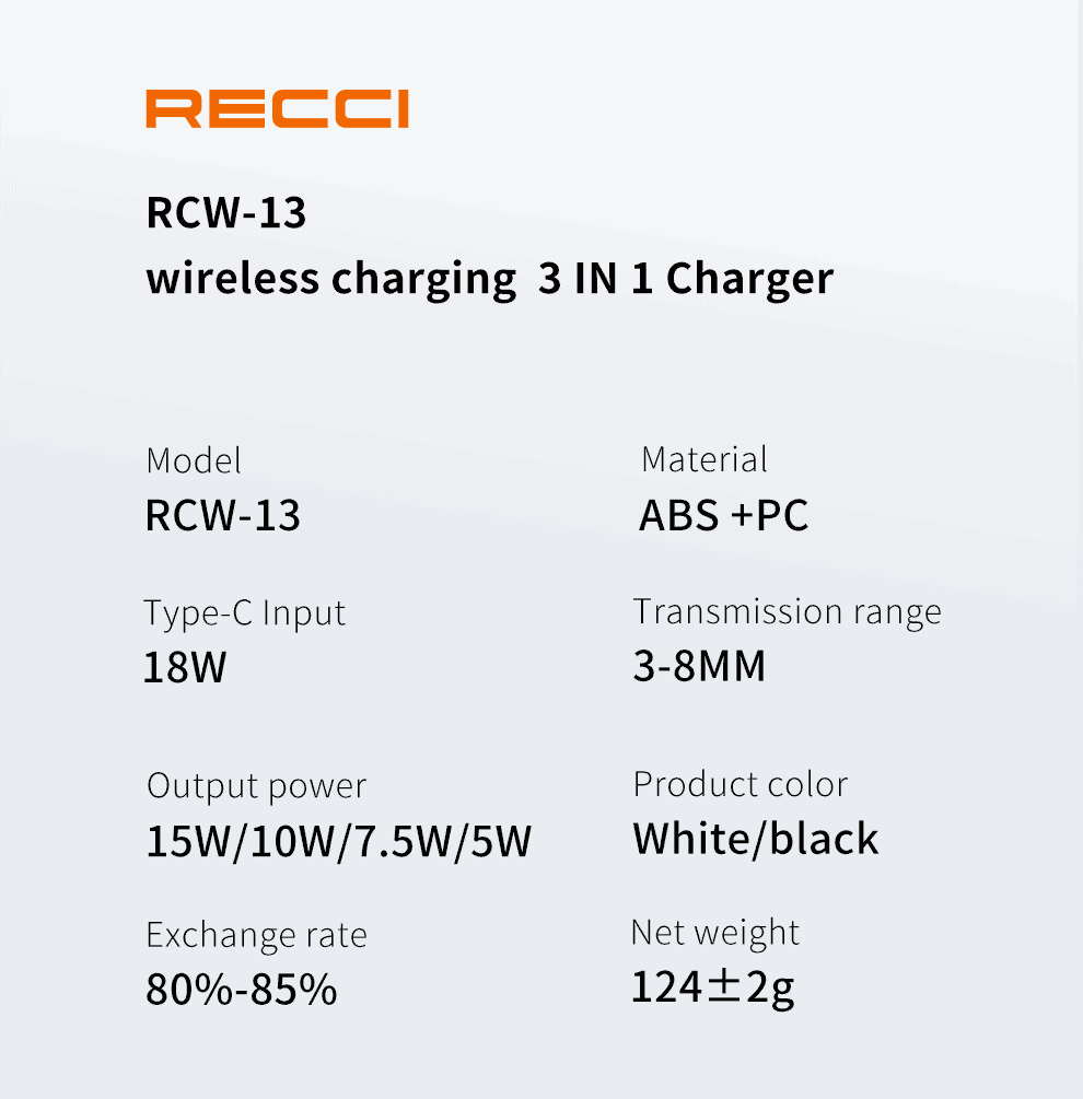 شارژر بی سیم RCW-13 رسی (RECCI RCW-13 3 IN 1 15W WIRELESS CHARGER)