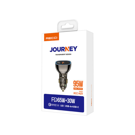 شارژر فندکی 95 وات  RCC-N21 رسی (Recci RCC-N21 Journey Transparent Design Car Charger)