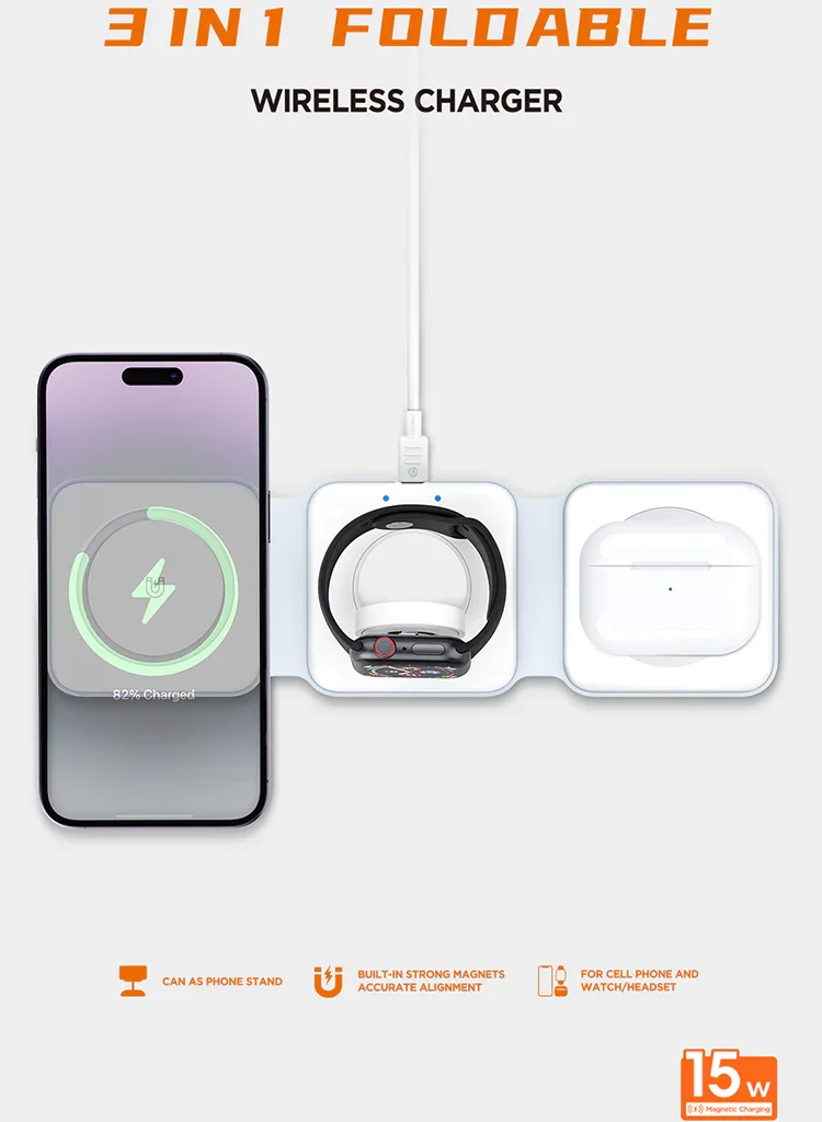 شارژر بی سیم RCW-36 رسی (Recci 3 in 1 Foldable Wireless Charger RCW-36)