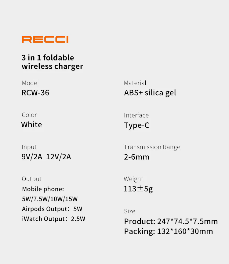 شارژر بی سیم RCW-36 رسی (Recci 3 in 1 Foldable Wireless Charger RCW-36)