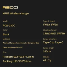 شارژر بی سیم RCW-23CC رسی (Recci RCW-23CC MARS Magnetic suction Wireless Charger science fiction mechanical design Transparent tempered glass panel Type-C)
