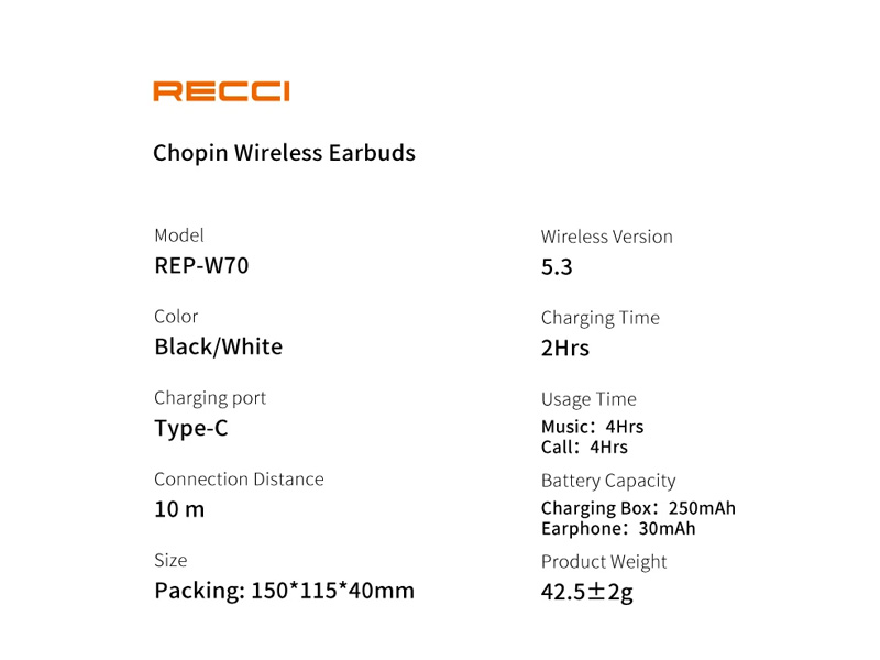 هندزفری بلوتوثی 5.3 REP- W70 رسی (Recci REP-W70 CHOPIN Ring-on-ear earbuds new trend)