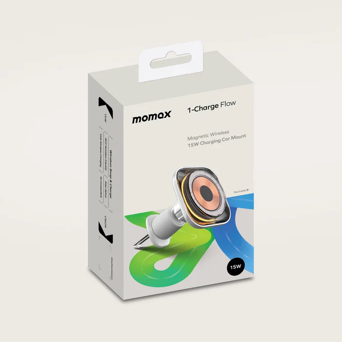 شارژر مگنتی 1-Charge Flow | Magnetic Wireless Charging Car Mount (15W) مومکس (momax)